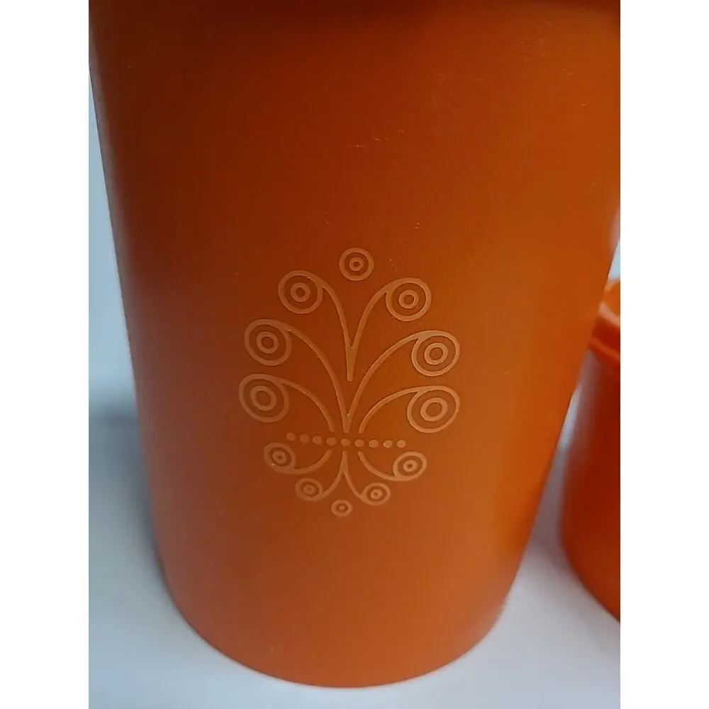 Tupperware Canister Set With Lids Orange Harvest Servalier Vintage Set of 2